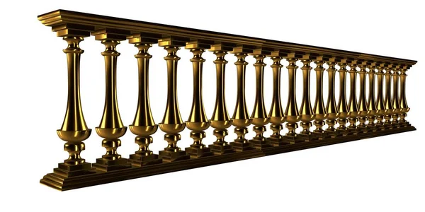 3D-Darstellung eines goldenen Treppengeländers isoliert auf weißem Hintergrund — Stockfoto