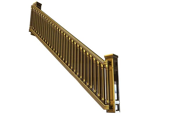 3D-Darstellung eines goldenen Treppengeländers isoliert auf weißem Untergrund — Stockfoto