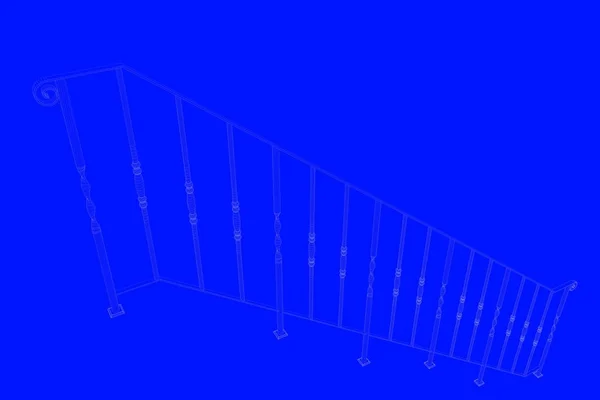 3D visszaadás-ból egy vasúti blueprint elszigetelt a kék háttere — Stock Fotó