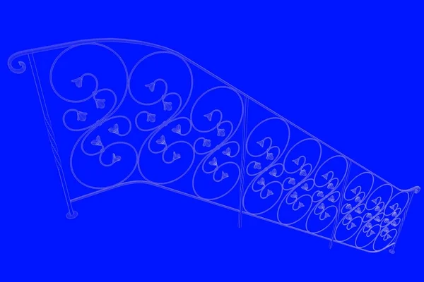 3D vykreslování železniční Blueprint izolované na modré poza — Stock fotografie