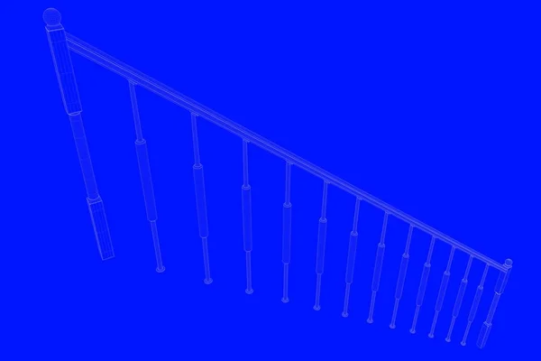 3D-weergave van een blauwdruk van de spoorlijn geïsoleerd op een blauwe pagina — Stockfoto