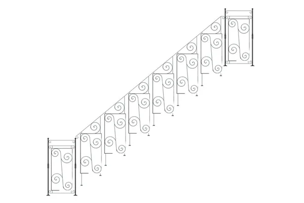 3d 渲染的金属前视图楼梯铁轨上孤立 — 图库照片