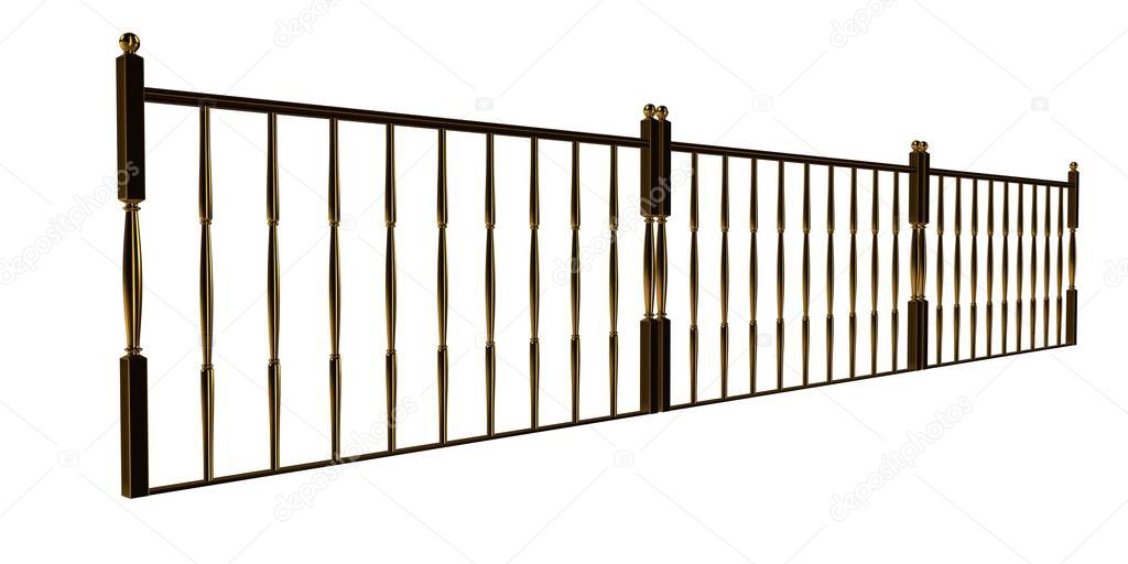 3d rendering of a golden stair rail isolated on a white backgrou