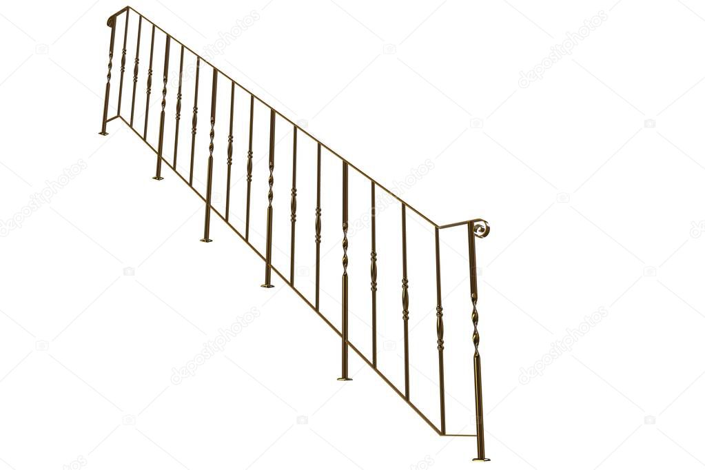 3d rendering of a golden stairs rail isolated on a white backgro