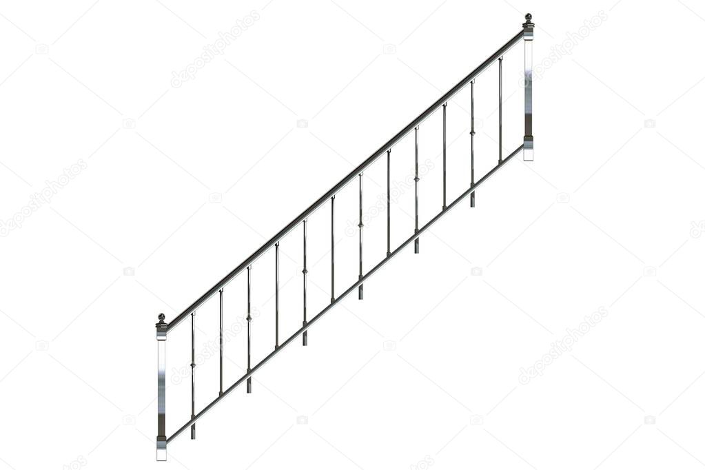 3d rendering of a metalic front view stairs rails isolated on a 