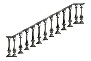 3D render metalik ön görünüm merdiven rayların üzerinde izole bir 