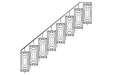 3D render metalik ön görünüm merdiven rayların üzerinde izole bir 