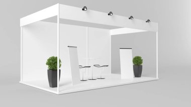 marka için bir beyaz yaratıcı sergi kiosk 3D render 
