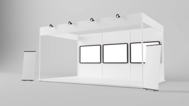 marka için bir beyaz yaratıcı sergi kiosk 3D render 