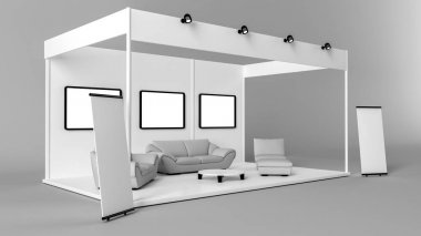 marka için bir beyaz yaratıcı sergi kiosk 3D render 