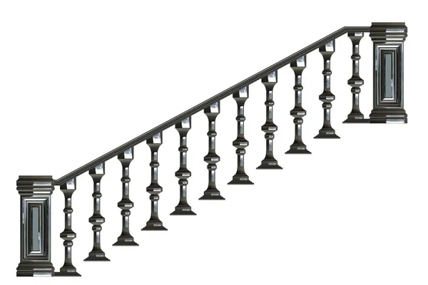3D-rendering av en metalic framifrån trappor skenor isolerad på en — Stockfoto