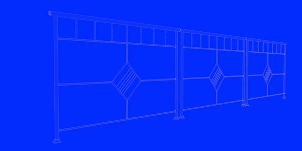 Renderowania 3D Blueprint kolejowych na białym tle na niebieskim tle — Zdjęcie stockowe