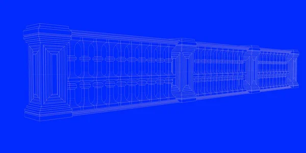 3D visszaadás-ból egy vasúti blueprint elszigetelt a kék háttere — Stock Fotó