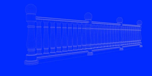 3D rendering ของพิมพ์เขียวรถไฟที่แยกออกจากพื้นหลังสีฟ้า — ภาพถ่ายสต็อก