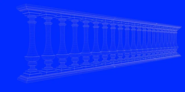 Τρισδιάστατη απεικόνιση του ένα προσχέδιο σιδηροδρόμων που απομονώνονται σε ένα μπλε backgroun — Φωτογραφία Αρχείου