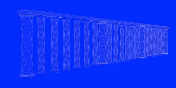 Τρισδιάστατη απεικόνιση του ένα προσχέδιο σιδηροδρόμων που απομονώνονται σε ένα μπλε backgroun — Φωτογραφία Αρχείου