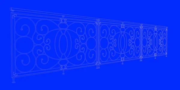 3d rendering of a railway blueprint isolated on a blue backgroun — Stock Photo, Image