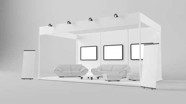 ブランディングのための白い創造展キオスクの 3 d レンダリング — ストック写真