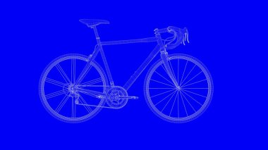 3D Render mavi baskı bisikletle beyaz çizgiler içinde mavi backg