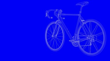 3D Render mavi baskı bisikletle beyaz çizgiler içinde mavi backg