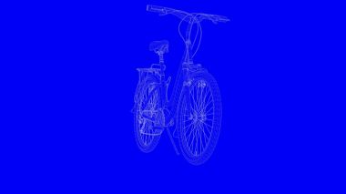 3D Render mavi baskı bisikletle beyaz çizgiler içinde mavi backg