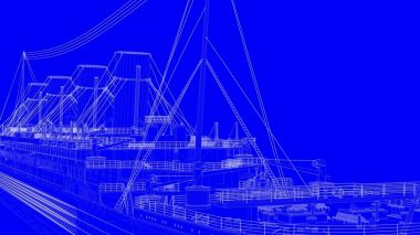 beyaz çizgiler üzerinde mavi bir backg mavi bir baskı gemisiyle 3D render