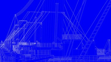 beyaz çizgiler üzerinde mavi bir backg mavi bir baskı gemisiyle 3D render