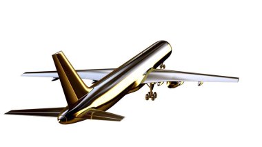 altın bir uçakta 3D render üzerinde beyaz bir backgro izole