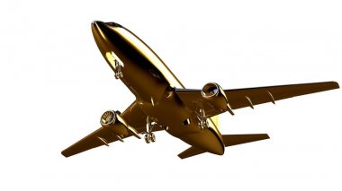 altın bir uçakta 3D render üzerinde beyaz bir backgro izole