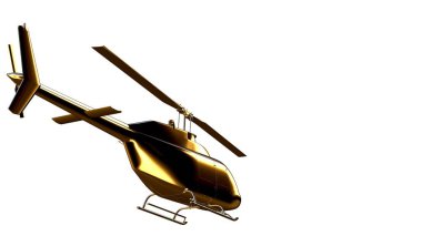 Altın helikopterle 3D render üzerinde beyaz bir backg izole