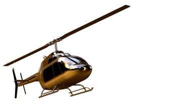 Altın helikopterle 3D render üzerinde beyaz bir backg izole