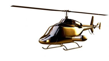 Altın helikopterle 3D render üzerinde beyaz bir backg izole