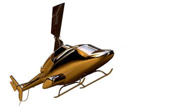 Altın helikopterle 3D render üzerinde beyaz bir backg izole