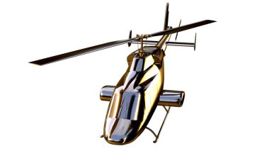 Altın helikopterle 3D render üzerinde beyaz bir backg izole