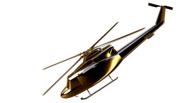 Altın helikopterle 3D render üzerinde beyaz bir backg izole