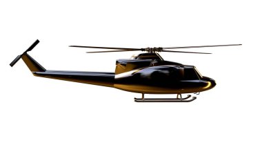 Altın helikopterle 3D render üzerinde beyaz bir backg izole