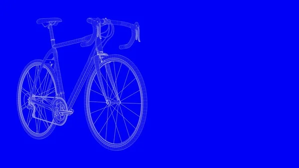 3D renderização de uma bicicleta de impressão azul em linhas brancas em um backg azul — Fotografia de Stock