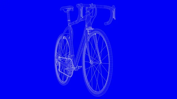 3d rendering of a blue print bike in white lines on a blue backg — Stock Photo, Image