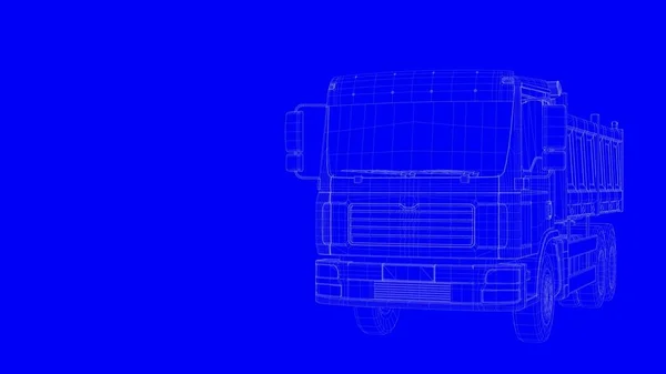 3d representación de un camión de impresión azul en líneas blancas en una espalda azul — Foto de Stock