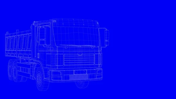 Τρισδιάστατη απεικόνιση του ένα μπλε εκτύπωσης φορτηγό σε λευκές γραμμές σε ένα μπλε πίσω — Φωτογραφία Αρχείου