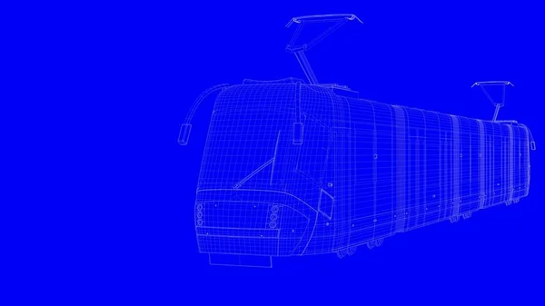 3D-рендеринг синего отпечатка поезда в белых линиях на синей спине — стоковое фото