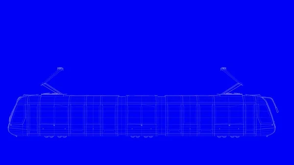 3D-Darstellung eines blauen Druckzuges in weißen Linien auf blauem Rücken — Stockfoto