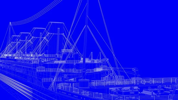 beyaz çizgiler üzerinde mavi bir backg mavi bir baskı gemisiyle 3D render