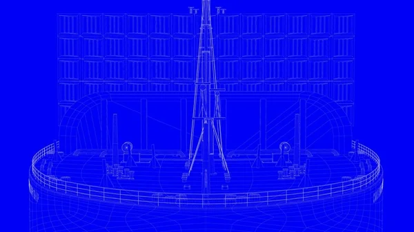 3d rendering of a blue print ship in white lines on a blue backg — Stock Photo, Image