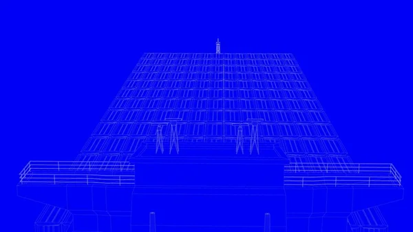 3D-Rendering eines Blue-Print-Schiffes in weißen Linien auf blauem Backg — Stockfoto