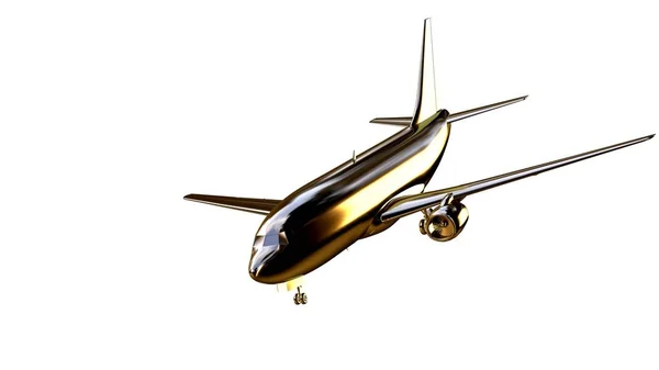 Τρισδιάστατη απεικόνιση του μια χρυσή αεροπλάνο στην απομονωμένη σε ένα λευκό backgro — Φωτογραφία Αρχείου