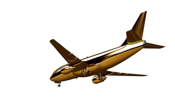 3d renderização de um avião dourado em isolado em um backgro branco — Fotografia de Stock