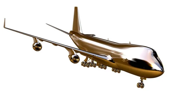 3d renderização de um avião dourado em isolado em um backgro branco — Fotografia de Stock