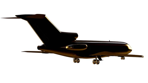 3D-Darstellung eines goldenen Flugzeugs auf isoliertem weißem Hintergrund — Stockfoto
