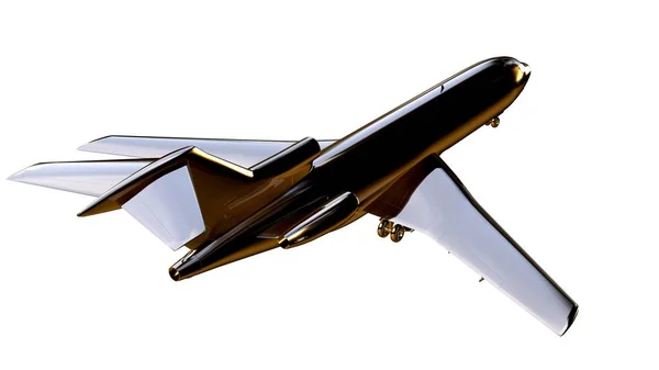 3d rendering of a golden airplane on isolated on a white backgro — Stock Photo, Image